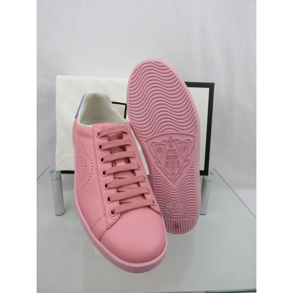 NIB GUCCI 598527 ACE GG INTERLOCKING LEATHER PINK BLUE LOGO LOW SNEAKERS 35 $780 - Picture 3 of 13